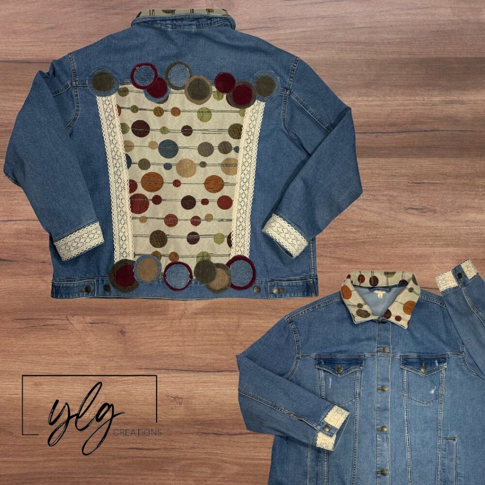 Denim Trucker Jacket Patchwork Crochet Country Girl Western Boho Chic
